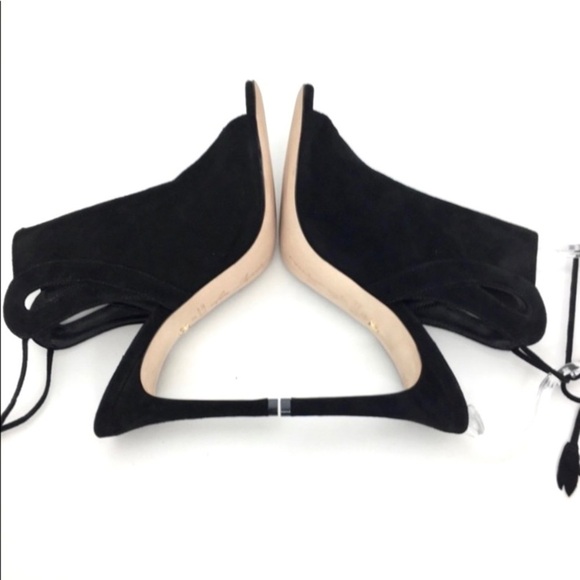 ISA Tapia Suede Ellen Perp toe Ankle Lace up High Heel Bootie In Black - Picture 6 of 8